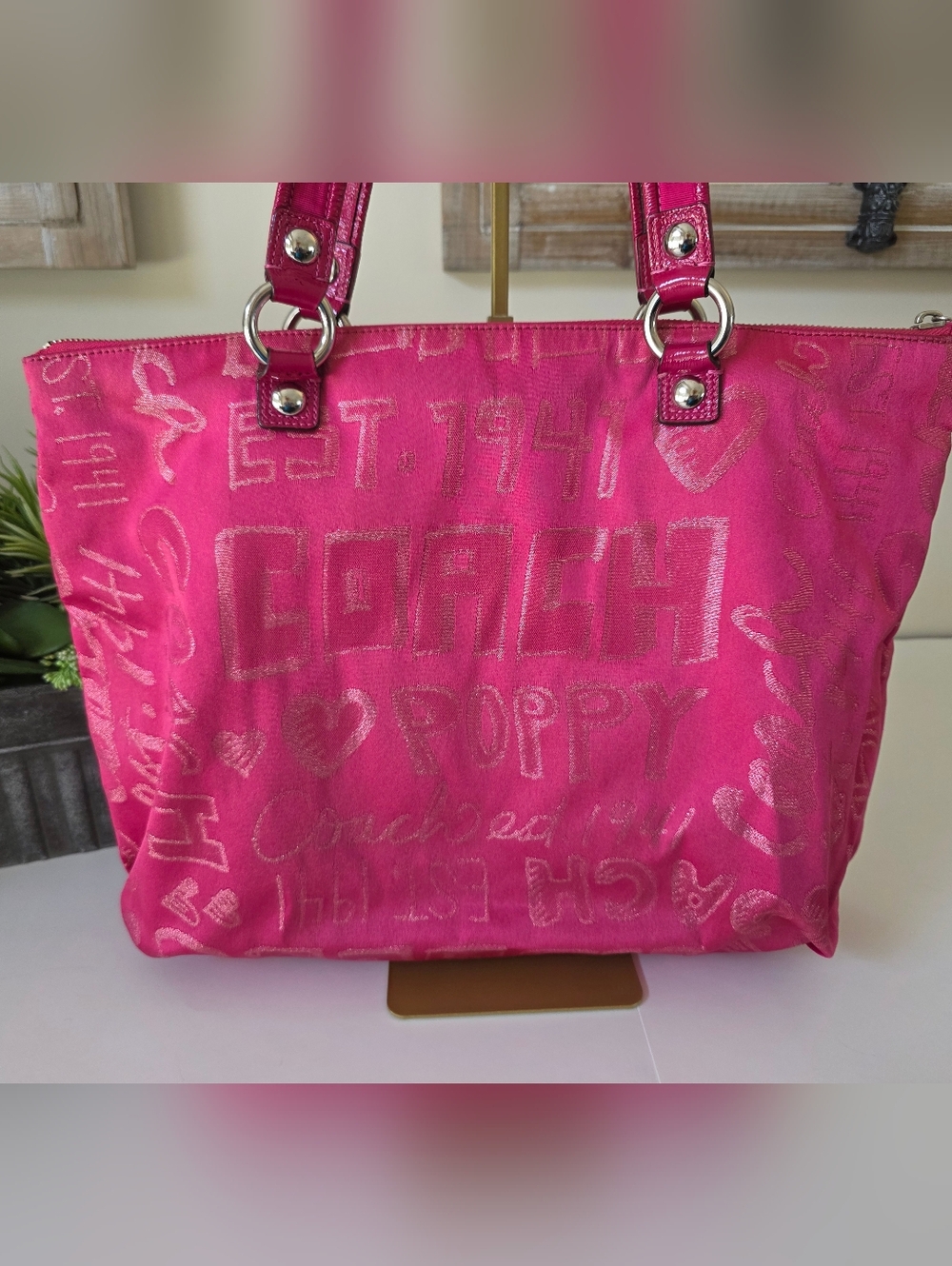 Coach Poppy Glam Tote Pink Story Patch Graffiti Print Canvas Limited Edition - Picture 6 of 15